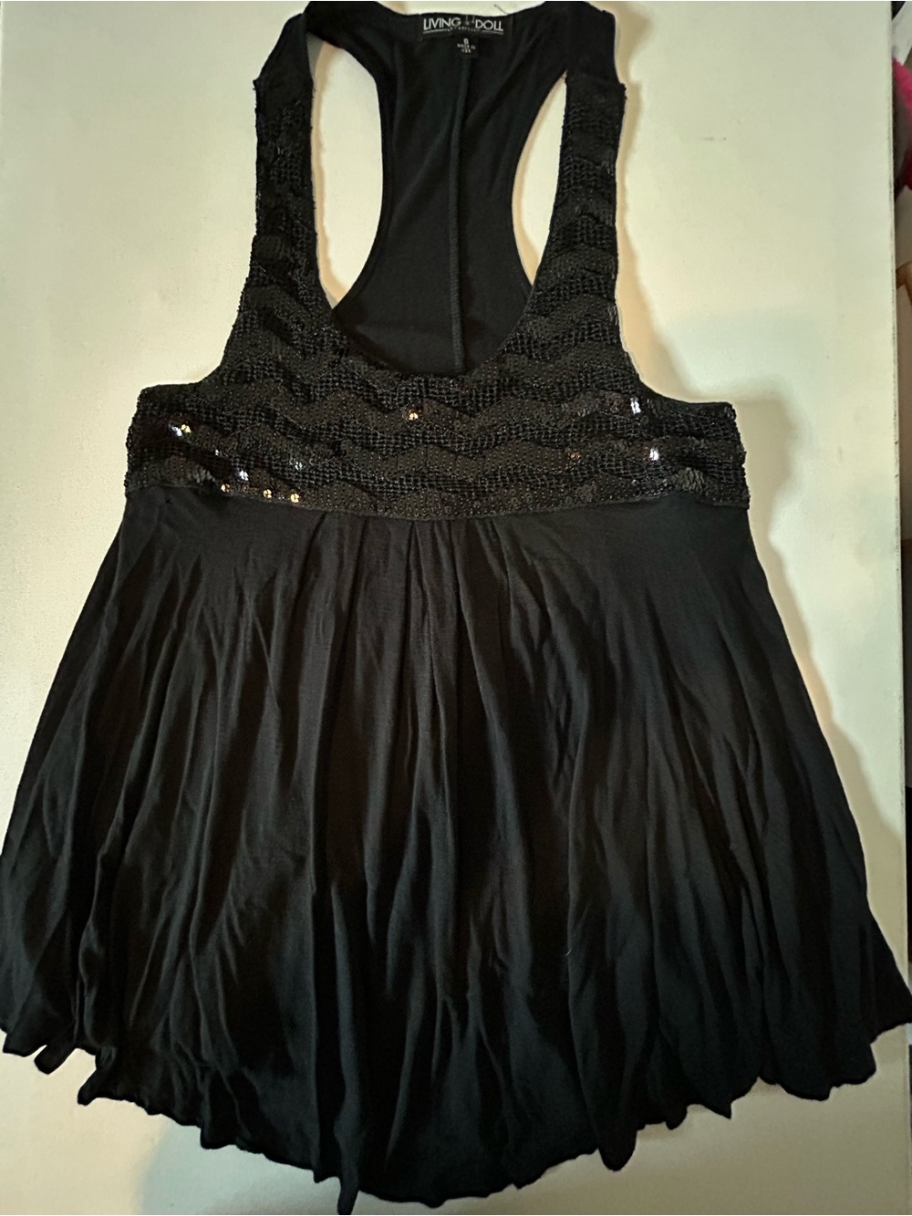 living doll Black Sequin Racerback Tank Dress